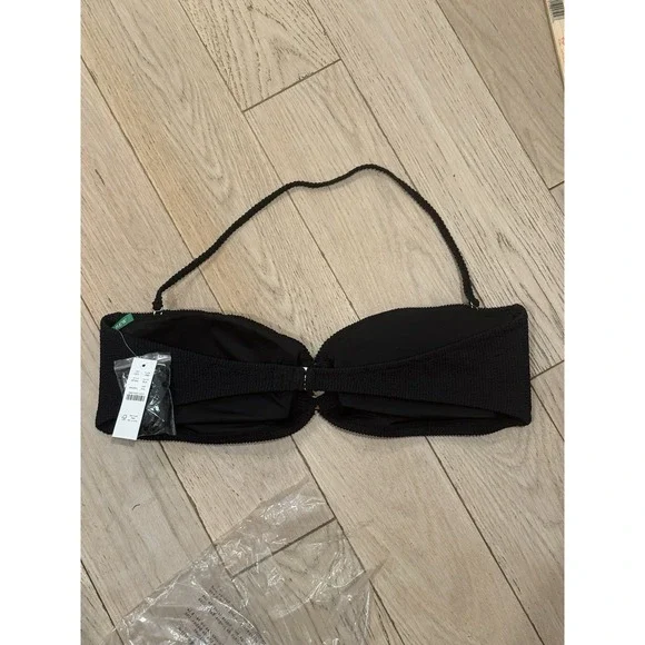 New J.Crew Sz XXL Black Heritage Textured Oh-ring Bandeau Bikini Top W Halter - Picture 4 of 7
